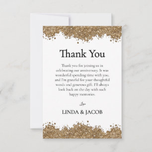 Carte De Remerciements Anniversaire de Mariage Doré Faux Paillettes