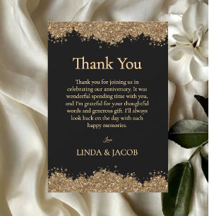 Carte De Remerciements Anniversaire de mariage doré Faux Paillettes