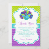 Carte De Remerciements Anniversaire de paon mignon vert et violet (Devant)