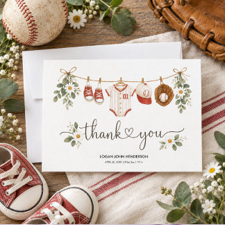 Carte De Remerciements Anniversaire de premier baseball à l'aquarelle vin