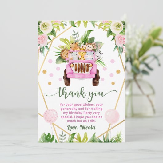 Carte De Remerciements Anniversaire d'enfants Animaux de safari Jungle Aq (Debout devant)