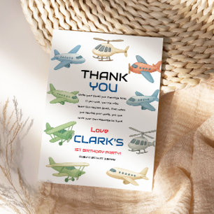 Carte De Remerciements Anniversaire des 1 an d'Airplane Boy Fête Thème