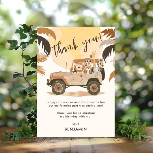 Carte De Remerciements Anniversaire des Animaux de la Jungle Safari