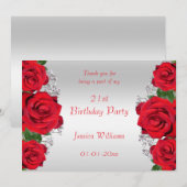 Carte De Remerciements Anniversaire des Roses Rouges Romantiques (Devant / Derrière)