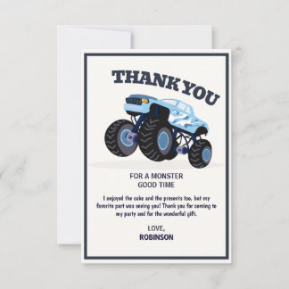 Carte De Remerciements Anniversaire du camion monstre bleu moderne Smash
