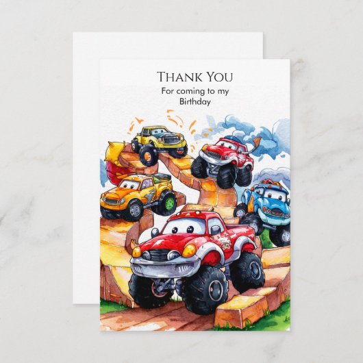 Carte De Remerciements Anniversaire du camion monstre de la route magique (Devant / Derrière)