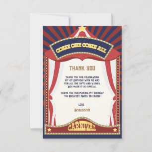 Carte De Remerciements Anniversaire du Carnaval bleu et rouge
