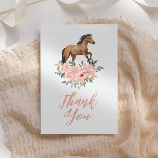 Carte De Remerciements Anniversaire du Cheval Floral Rose