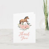 Carte De Remerciements Anniversaire du Cheval Floral Rose (Devant)