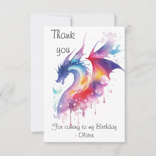 Carte De Remerciements Anniversaire du dragon enchanté (Devant)