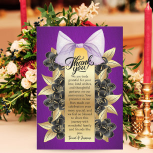 Carte De Remerciements Anniversaire du Mariage Floral Purple & Gold perso