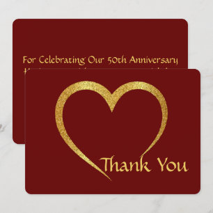 Carte De Remerciements Anniversaire du Mariage Gold & Red Heart