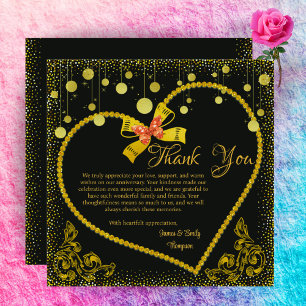 Carte De Remerciements Anniversaire du Mariage noir et or de luxe