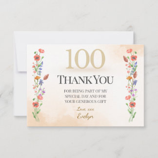 Carte De Remerciements Anniversaire élégant de 100 ans – Conception de fl