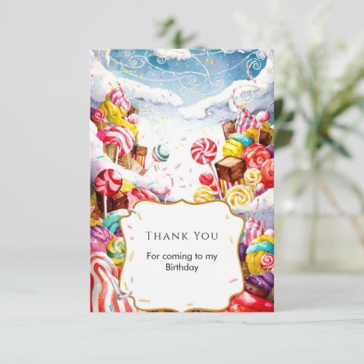 Carte De Remerciements Anniversaire Enchanté de Candyland avec des Paille (Debout devant)