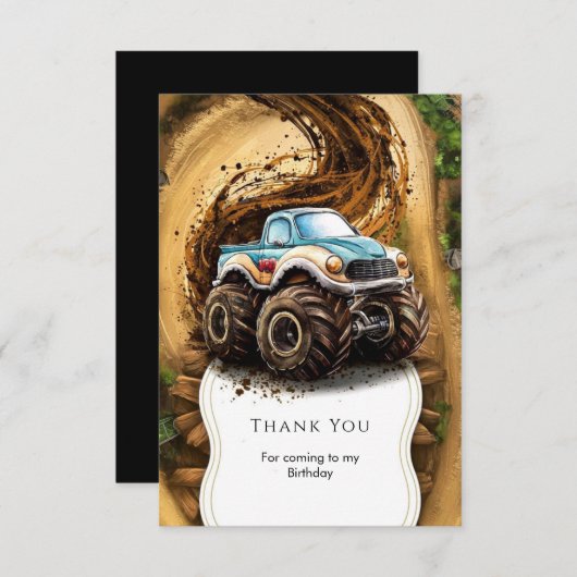 Carte De Remerciements Anniversaire Enchanté et Magique de Camion Monstre (Devant / Derrière)