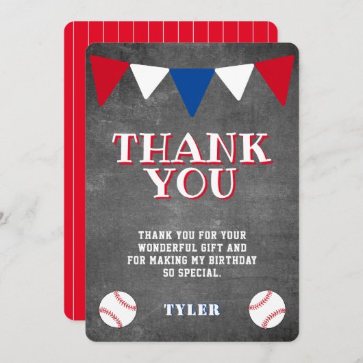 Carte De Remerciements Anniversaire Enfant Tableau Craie Baseball Mignon (Devant / Derrière)