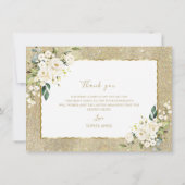 Carte De Remerciements Anniversaire Femme Fleurs Blanches Paillettes Or É (Dos)