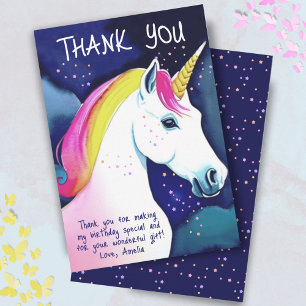 Carte De Remerciements Anniversaire Fille Licorne Magique Étoiles
