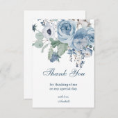 Carte De Remerciements Anniversaire Fleur Bleu (Devant / Derrière)