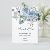 Carte De Remerciements Anniversaire Fleurs Bleues (Debout devant)