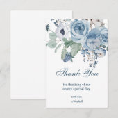 Carte De Remerciements Anniversaire Fleurs Bleues (Devant / Derrière)