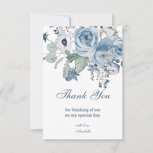 Carte De Remerciements Anniversaire Floral Bleu (Devant)