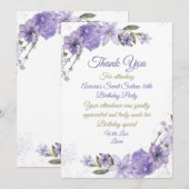 Carte De Remerciements Anniversaire floral pourpre (Devant / Derrière)