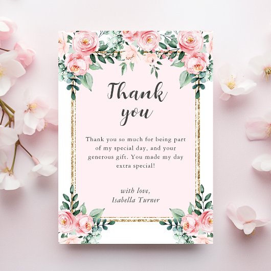 Carte De Remerciements Anniversaire floral rose