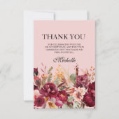 Carte De Remerciements Anniversaire floral rose de Bourgogne (Devant)