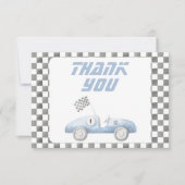 Carte De Remerciements Anniversaire Garçon UN Voiture de Course Bleue Rap (Devant)