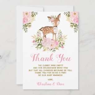 Carte De Remerciements Anniversaire Girly de baby shower de cerfs communs