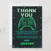 Carte De Remerciements Anniversaire Jeu Vidéo Arcade Vert Néon (Devant)