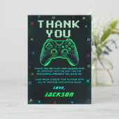 Carte De Remerciements Anniversaire Jeu Vidéo Arcade Vert Néon (Debout devant)