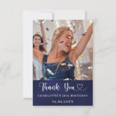 Carte De Remerciements Anniversaire marine bleu blanc photo coeur (Devant)