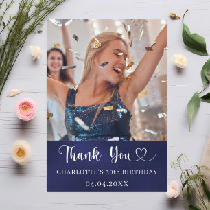Carte De Remerciements Anniversaire marine bleu blanc photo coeur