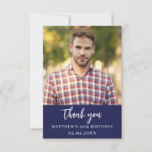Carte De Remerciements Anniversaire marine bleu photo script simple (Devant)