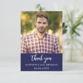 Carte De Remerciements Anniversaire marine bleu photo script simple (Debout devant)