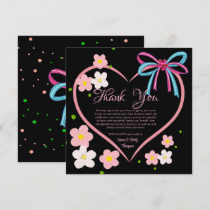 Carte De Remerciements Anniversaire minimaliste du Mariage rose et noir