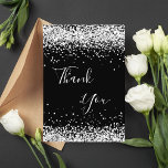 Carte De Remerciements Anniversaire noir argent parties scintillant pouss<br><div class="desc">Un carte de remerciements d'anniversaire féminin et élégant. Une couleur noire arrière - plan. Avec de la poussière de parties scintillant en faux argent. Sur l'avant grand main écriture et le texte : Merci. Retour : Personnalisez et ajoutez Votre note de remerciement et votre nom. Le nom est écrit avec...</div>