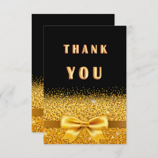 Carte De Remerciements Anniversaire noir or brillant élégant luxe que (Devant / Derrière)