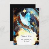 Carte De Remerciements Anniversaire Papillon Bleu Boho (Devant / Derrière)