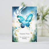 Carte De Remerciements Anniversaire Papillon Bleu Magique (Debout devant)