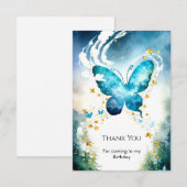 Carte De Remerciements Anniversaire Papillon Bleu Magique (Devant / Derrière)