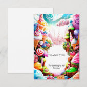 Carte De Remerciements Anniversaire Pays Imaginaire Bonbon Aquarelle (Devant / Derrière)