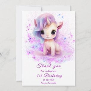 Carte De Remerciements Anniversaire personnalisé 1er anniversaire licorne
