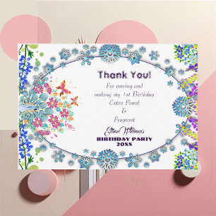 Carte De Remerciements Anniversaire Petite Fleur Bleue Ovale Douce pour E