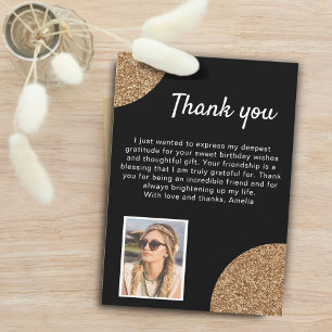 Carte De Remerciements Anniversaire Photo Paillettes Noir Or Élégant