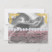 Carte De Remerciements Anniversaire Pink Silver Zebra Imprimer Parties sc (Devant)