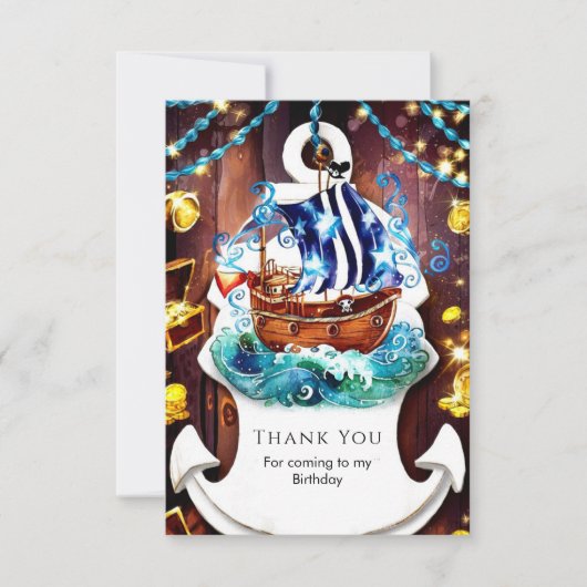 Carte De Remerciements Anniversaire pirate aventure pour enfants boho (Devant)